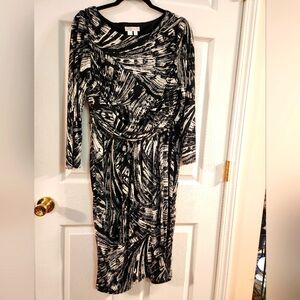 London Times, Black and White Patterned Dress, sz 14